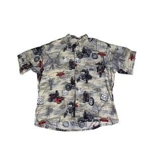 Harley Davidson Short Sleeve Button Up Shirt Men's XXL Route 66 Motorcycle Print